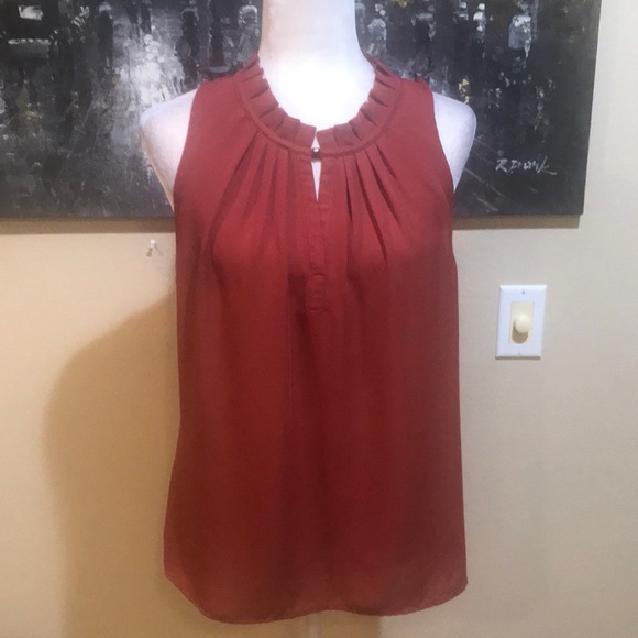 Laundry by Shelli Segal Rust Colored Sheer sleeveless pleated blouse-Size-XL - Picture 1 of 12